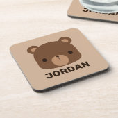 かわいい小さな茶色の熊の名前パーソナライズされた付き コースター (左側)