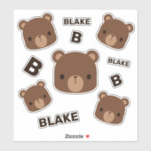 かわいい小さな茶色の熊の名前パーソナライズされた付き シール (シート)