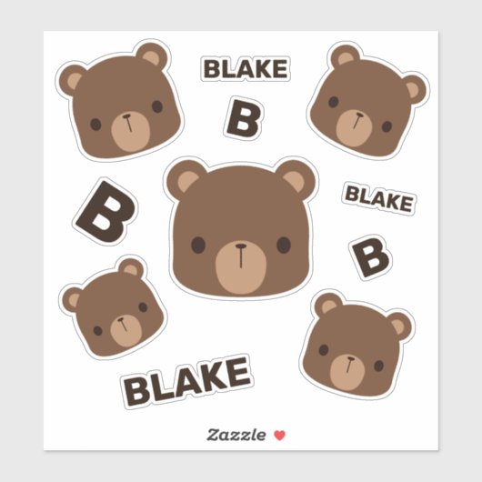 かわいい小さな茶色の熊の名前パーソナライズされた付き シール (シート)