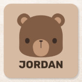 かわいい小さな茶色の熊の名前パーソナライズされた付き スクエアペーパーコースター (正面)