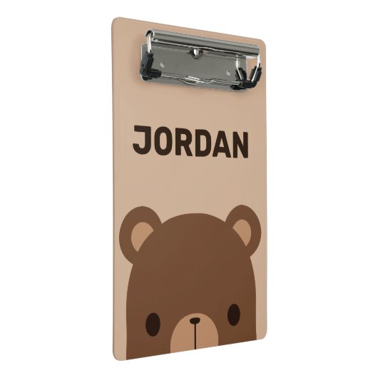 かわいい小さな茶色の熊の名前パーソナライズされた付き ミニクリップボード (アングル)
