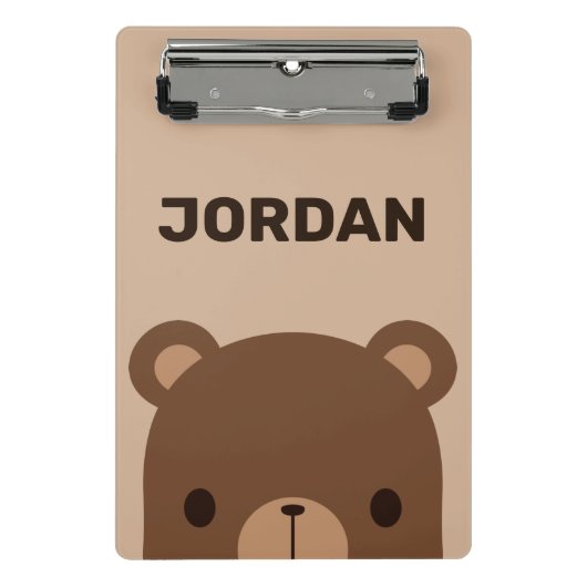 かわいい小さな茶色の熊の名前パーソナライズされた付き ミニクリップボード (正面)