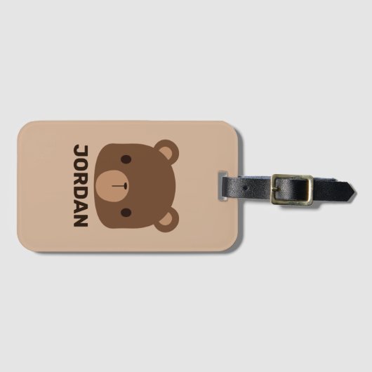 かわいい小さな茶色の熊の名前パーソナライズされた付き ラゲッジタグ (正面横)