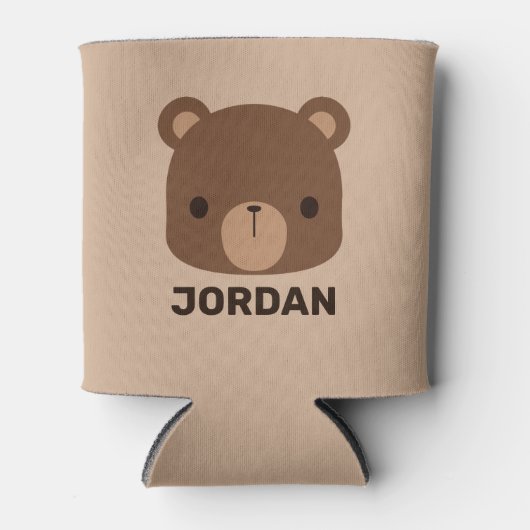 かわいい小さな茶色の熊の名前パーソナライズされた付き 缶クーラー (正面)