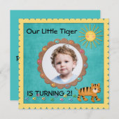 かわいい小さな虎の誕生日パーティー 招待状 (正面/裏面)