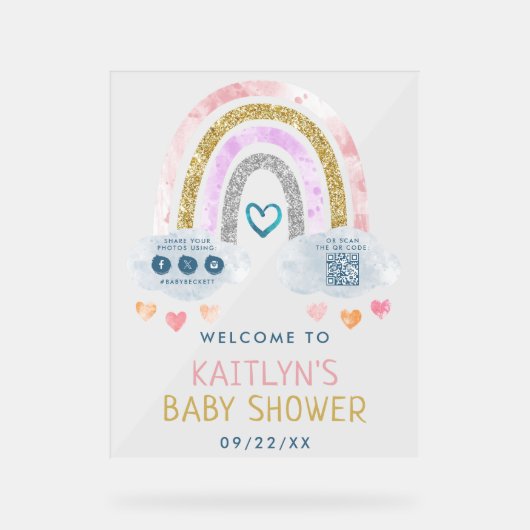 かわいい小さな虹の赤ちゃんシャワーへようこそ アクリルサイン (正面)