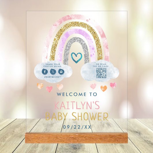 かわいい小さな虹の赤ちゃんシャワーへようこそ アクリルサイン