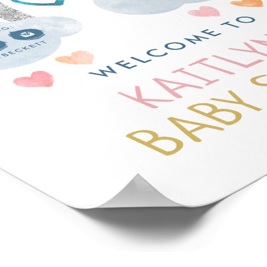 かわいい小さな虹の赤ちゃんシャワーへようこそ ポスター (角)