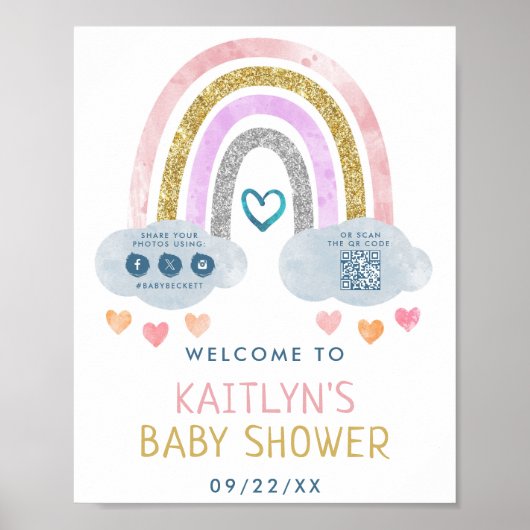 かわいい小さな虹の赤ちゃんシャワーへようこそ ポスター (正面)