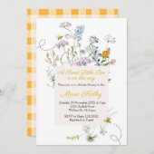 かわいい小さな蜂のワイルドフラワーがやってくる 招待状 (正面/裏面)