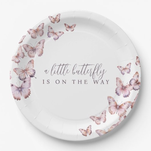 かわいい小さな蝶が途中の赤ちゃんシャワー ペーパープレート (正面)