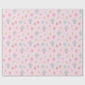 かわいい小さな誕生日マウスとギフト&ケーキピンク ラッピングペーパー (フラット)