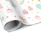 かわいい小さな誕生日マウスとギフト&ケーキ白 ラッピングペーパー (ロールコーナー)