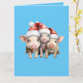 かわいい小さな豚のクリスマスの挨拶 カード (黄色い花)