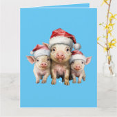 かわいい小さな豚のクリスマスの挨拶 カード (黄色い花)