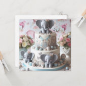 かわいい小さな象をテーマにした子供の誕生日ケーキ カード (正面/裏面インサイチュ)