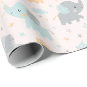 かわいい小さな象ミントグレーオレンジ ラッピングペーパー (ロールコーナー)