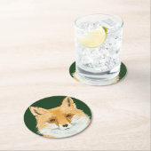 かわいい小さな赤いキツネ – 緑の上に透明。 ラウンドペーパーコースター (インサイチュ)