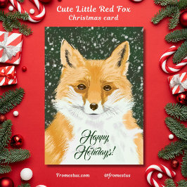 かわいい小さな赤いキツネ – 雪の中。 カード