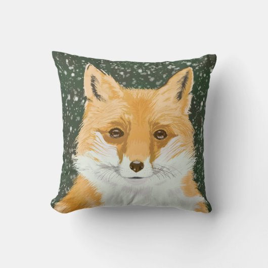 かわいい小さな赤いキツネ – 雪の中。 クッション (正面)