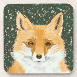 かわいい小さな赤いキツネ – 雪の中。 コースター