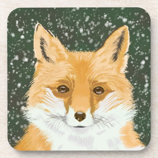 かわいい小さな赤いキツネ – 雪の中。 コースター (正面)