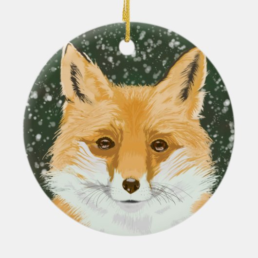 かわいい小さな赤いキツネ – 雪の中。 セラミックオーナメント (裏面)