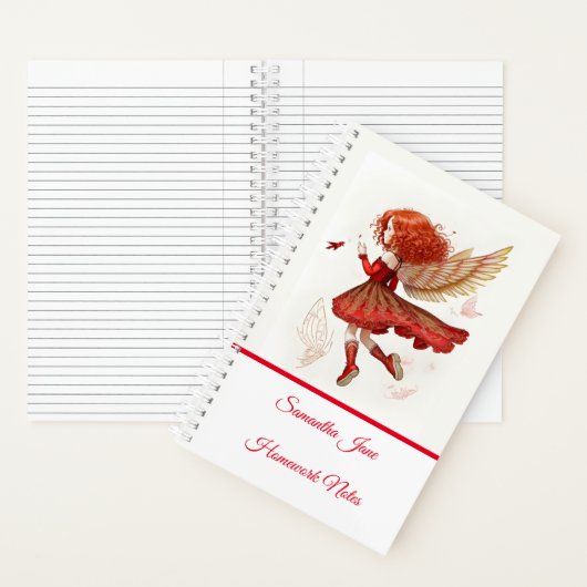 かわいい小さな赤い空飛ぶ妖精の乙女ファンタジー ノートブック (内側)