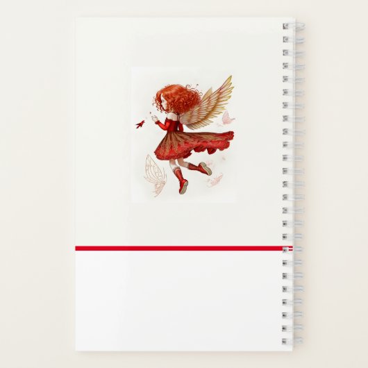 かわいい小さな赤い空飛ぶ妖精の乙女ファンタジー ノートブック (裏面)