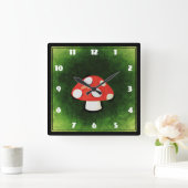 かわいい小さな赤キノコ スクエア壁時計 (ホーム)