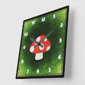 かわいい小さな赤キノコ スクエア壁時計 (傾斜)