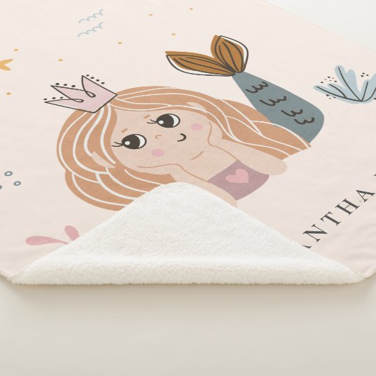 かわいい小さな赤面シーマーメイドウォーターカラーガール シェルパブランケット (3/4)