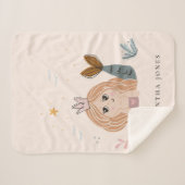 かわいい小さな赤面シーマーメイドウォーターカラーガール シェルパブランケット (正面(横))