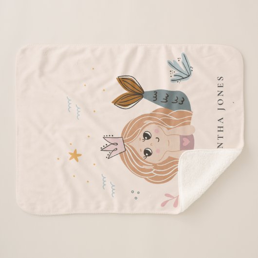 かわいい小さな赤面シーマーメイドウォーターカラーガール シェルパブランケット (正面(横))