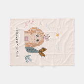 かわいい小さな赤面シーマーメイドウォーターカラーガール フリースブランケット (正面(横))