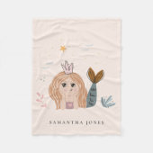 かわいい小さな赤面シーマーメイドウォーターカラーガール フリースブランケット (正面)