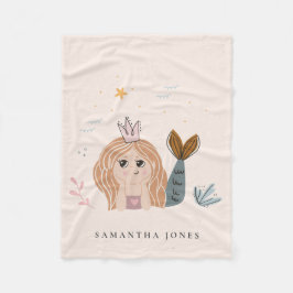 かわいい小さな赤面シーマーメイドウォーターカラーガール フリースブランケット