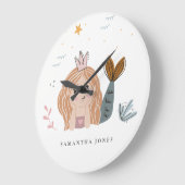 かわいい小さな赤面シーマーメイドウォーターカラーガール ラージ壁時計 (傾斜)