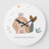 かわいい小さな赤面シーマーメイドウォーターカラーガール ラージ壁時計 (正面)