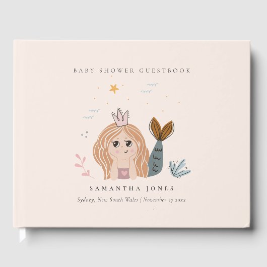 かわいい小さな赤面シーマーメイドガールベビーシャワー ゲストブック (正面)