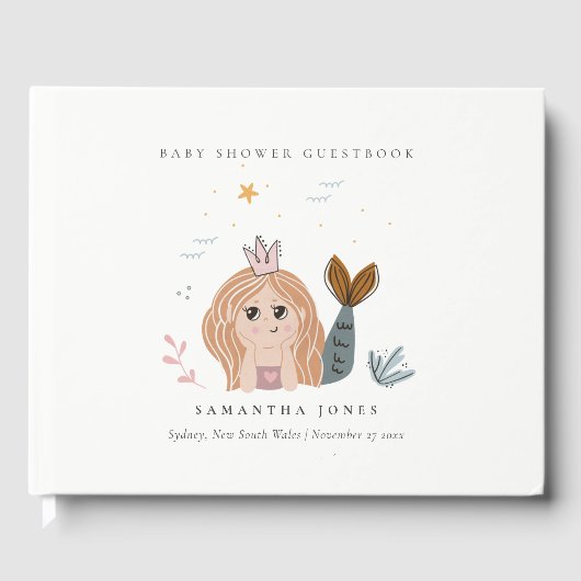 かわいい小さな赤面シーマーメイドガールベビーシャワー ゲストブック (正面)