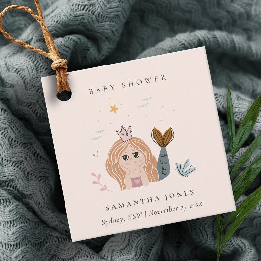 かわいい小さな赤面シーマーメイドガールベビーシャワー フェイバータグ