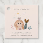 かわいい小さな赤面シーマーメイドガールベビーシャワー フェイバータグ (正面)