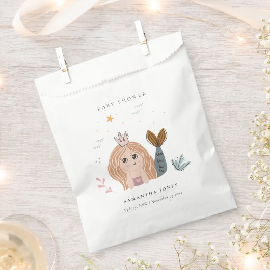 かわいい小さな赤面シーマーメイドガールベビーシャワー フェイバーバッグ (クリップ留めされた状態)