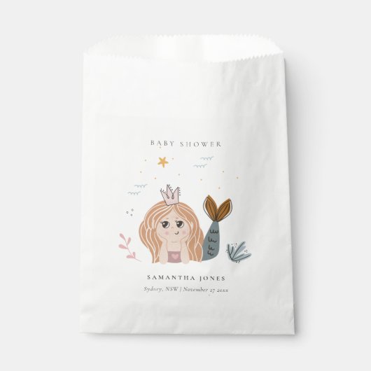 かわいい小さな赤面シーマーメイドガールベビーシャワー フェイバーバッグ (正面)