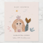 かわいい小さな赤面シーマーメイドガールベビーシャワー ワインラベル (シングルラベル)