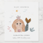 かわいい小さな赤面シーマーメイドガールベビーシャワー ワインラベル (シングルラベル)