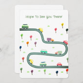 かわいい小さな車の旅行車道上 招待状 (正面/裏面)