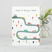 かわいい小さな車の旅行車道上 招待状 (スタンド正面)