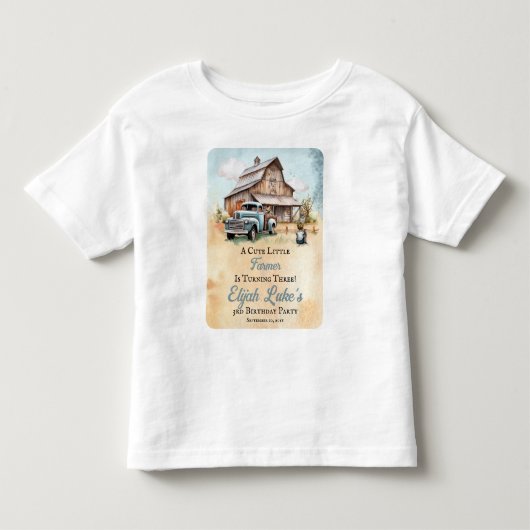 かわいい小さな農夫の3歳誕生日パーティー トドラーTシャツ (正面)